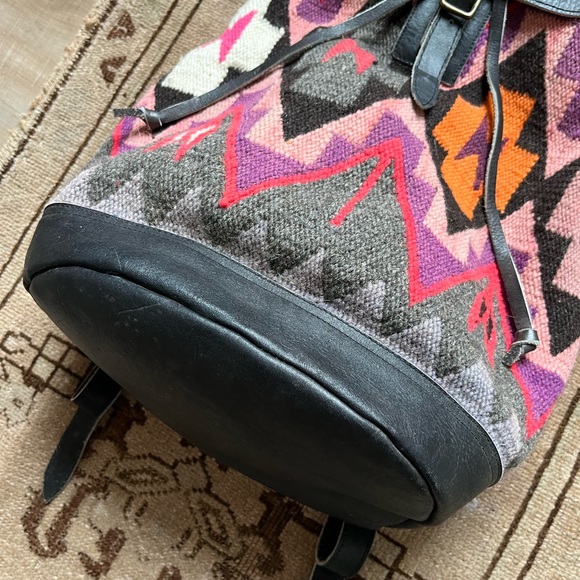 Vintage Kilim Wool Turkish Woven Rug Carpet Bag Backpack Purse - Picture 2 of 12